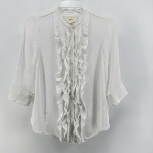 Maeve Anthropologie Ruffle Blouse Women's S White Sheer 3/4 Sleeve Boho Romantic